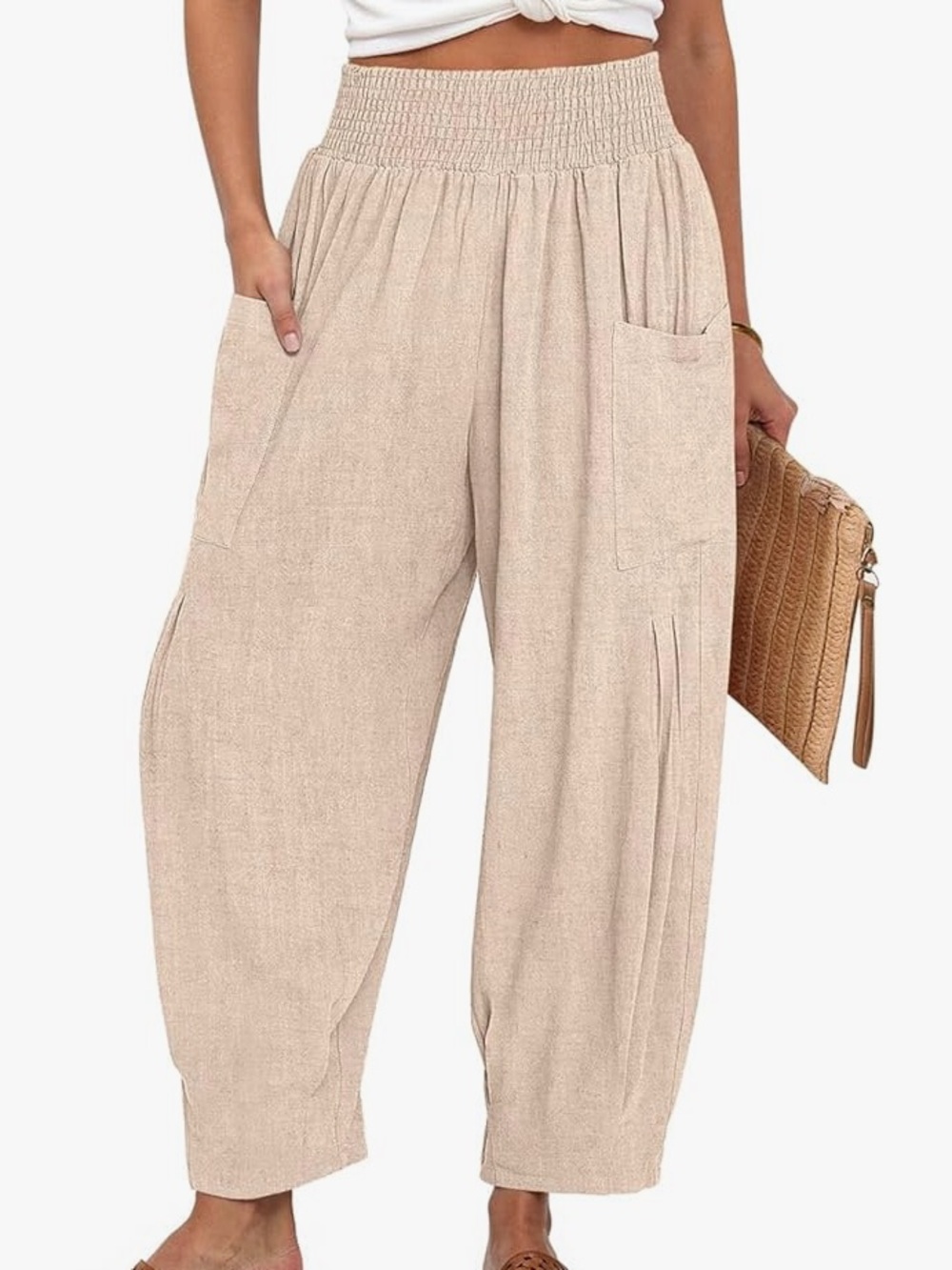 Tarse Linen High Waist Cargo Wide Pants